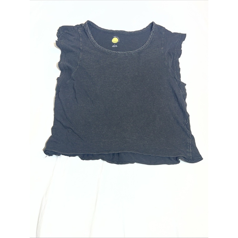 Daily Practice Anthropologie Ruffle Sleeve Crop Top Charcoal Gray Acid Wash L